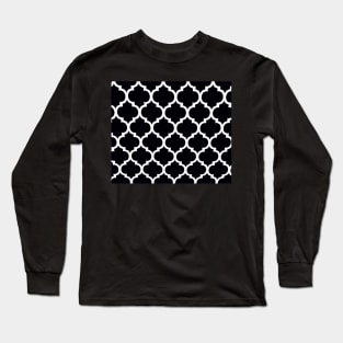 Black and White Lattice Grid Pattern Long Sleeve T-Shirt